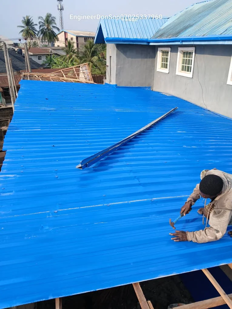 Steel roofing sheets and accessories in warehouse